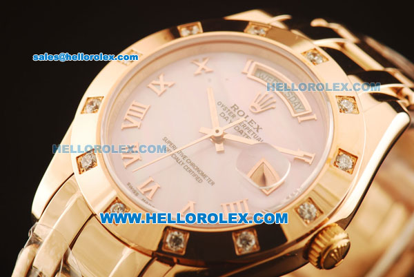Rolex Day-Date Automatic Rose Gold Case with Diamond Bezel and Pink Dial-Rose Gold Strap - Click Image to Close